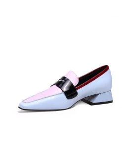 Jady Rose JadyRose | Trapezoid Block Heel Princess Kate Leather Loafer Shop Sandals