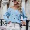 MY Smaibulun | Valentine Hearts Low V Neck Knit Sweater - Blue NEW ARRIVALS