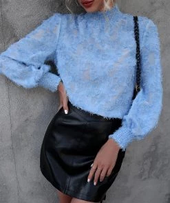 YBL New In Clothing Smaibulun | Blue Lace-Sleeve Boatneck Blouse