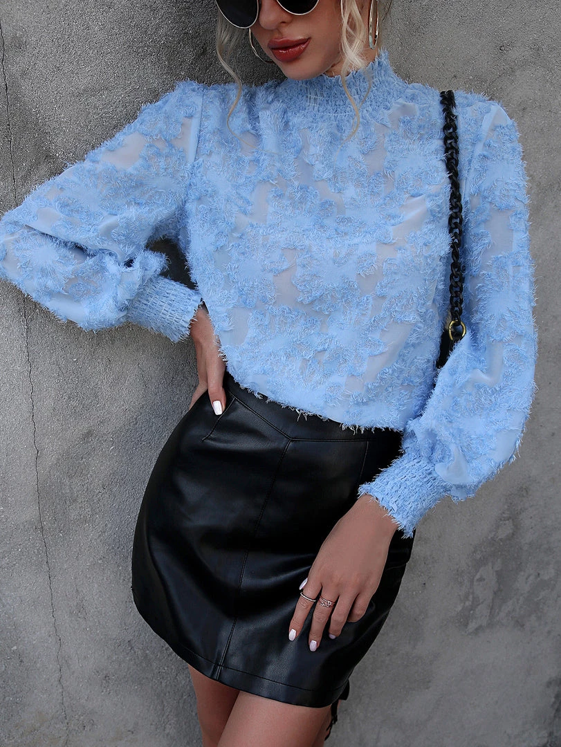 YBL New In Clothing Smaibulun | Blue Lace-Sleeve Boatneck Blouse 1 YBL New In Clothing Smaibulun | Blue Lace-Sleeve Boatneck Blouse
