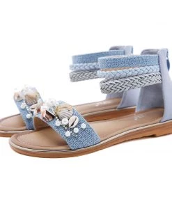 Shell & Conch Braided Ankle-Strap Sandal - SIKETU New In Shoes