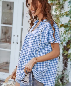 DY ROSENDA GINGHAM TOP - BLUE