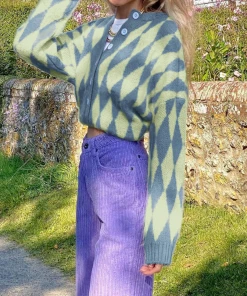 MY Smaibulun Doll | FELISE Chess Patterned Knit Cardigan - Blue NEW ARRIVALS