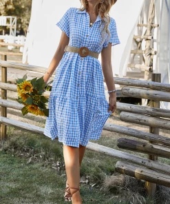 DY New In Clothing DARLEEN TARTAN SHIRT DRESS – BLUE