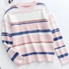 MY NEW ARRIVALS Smaibulun | Pink Blue Orange Stripe Crew Neck Knit Top