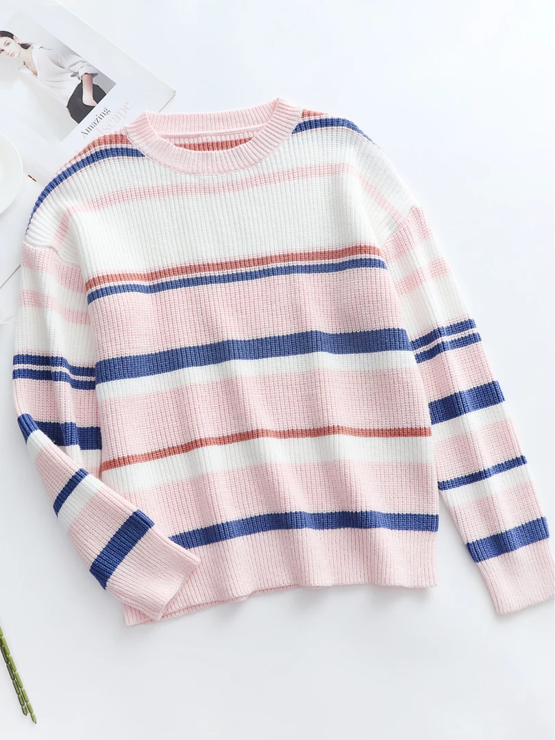 MY NEW ARRIVALS Smaibulun | Pink Blue Orange Stripe Crew Neck Knit Top 1 MY NEW ARRIVALS Smaibulun | Pink Blue Orange Stripe Crew Neck Knit Top