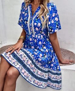 DY FLORETTE BOHO MINI DRESS - BLUE PRINT NEW ARRIVALS
