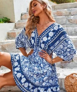 DY TAMANNA DRESS - BLUE PRINT New In Clothing