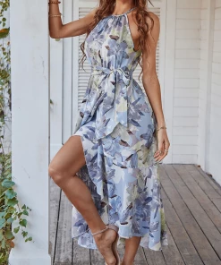 DY TOBI Lily Print Halter Dress - Blue