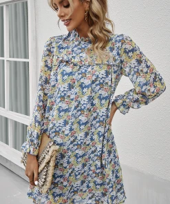 DY New In Clothing TERRENCE Floral Print Mini Dress - Blue