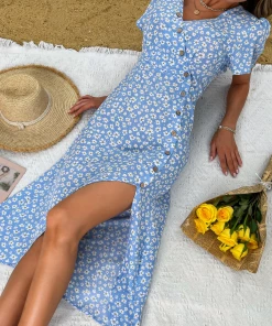 BFZY LARKIN MIDI DRESS - BLUE PRINT NEW ARRIVALS