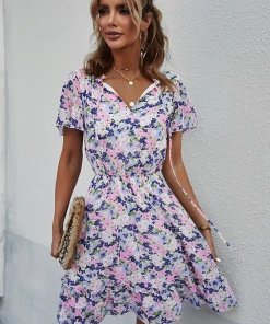 DY New In Clothing LUISA Floral Print Mini Dress - Blue