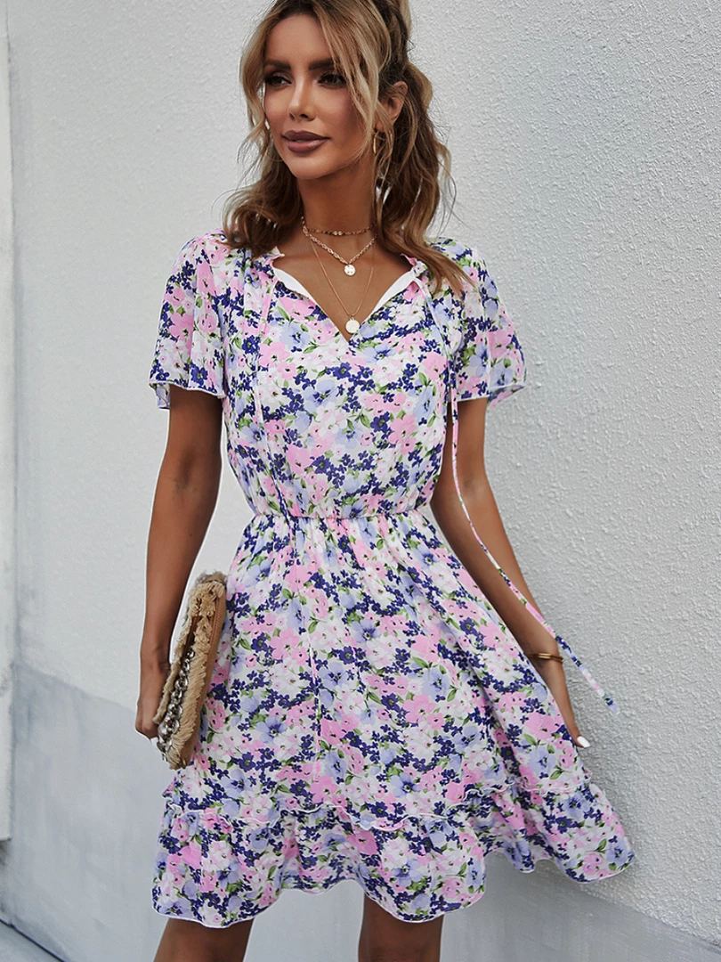 DY New In Clothing LUISA Floral Print Mini Dress - Blue 1 DY New In Clothing LUISA Floral Print Mini Dress - Blue