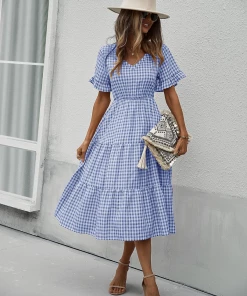 DY NEW ARRIVALS SHASTA Gingham Midi Dress - Blue