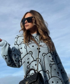 MY Smaibulun Doll | Blue Smiley Polar Bear Knit Sweater Dress