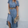 DY EMILY Front Button Midi Dress - Blue NEW ARRIVALS