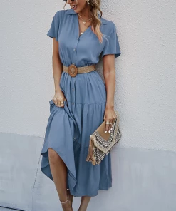 DY EMILY Front Button Midi Dress - Blue NEW ARRIVALS