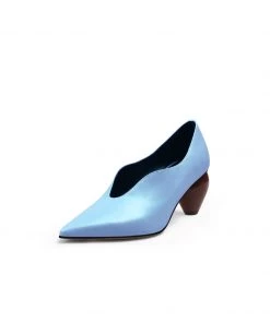 Jady Rose NEW ARRIVALS JadyRose | Scalloped Edges-Curve Shaped Leather Pumps - Blue