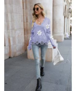 QDYH Smaibulun | Daisy Ripped Detailed Knit Sweater New In Clothing