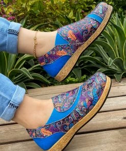 YL Blue Art Floral Color Comfortable Sip On Sneakers - En Bloom