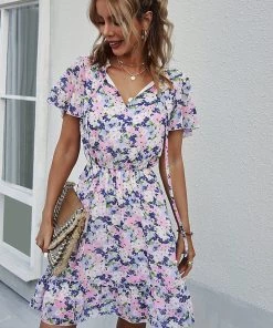 DY New In Clothing LUISA Floral Print Mini Dress - Blue