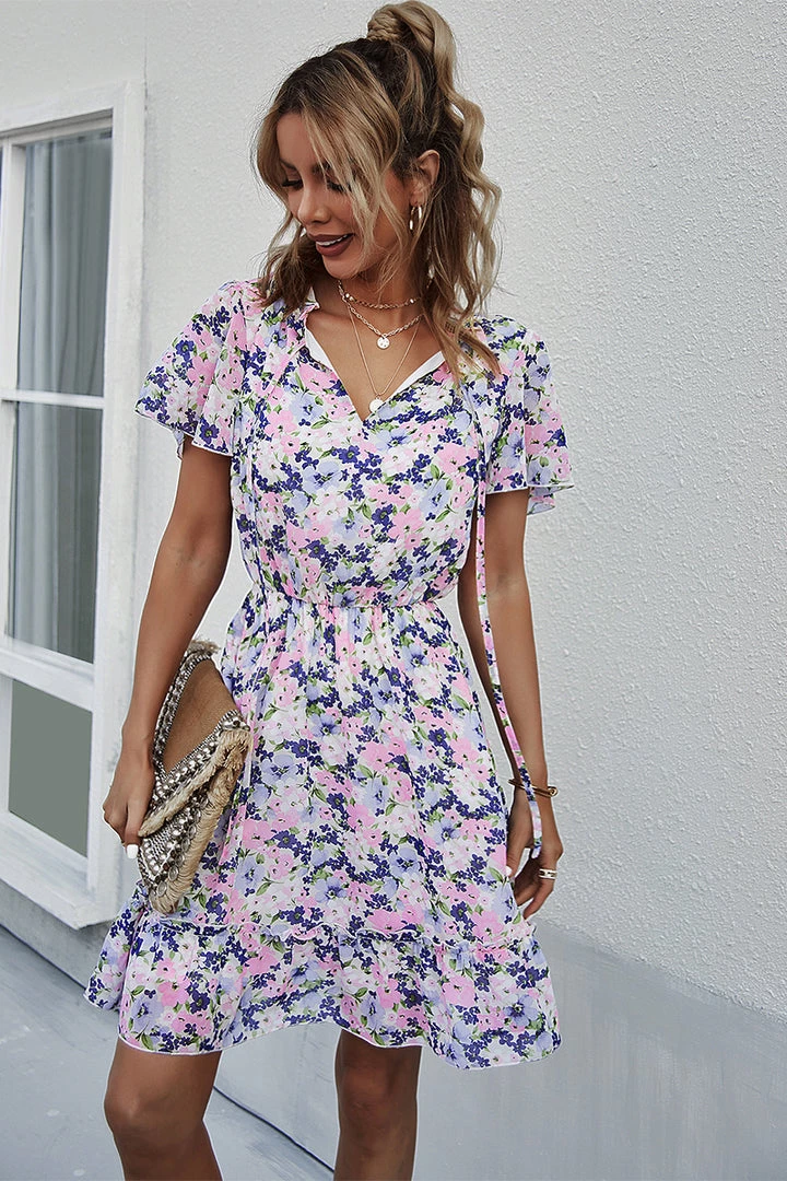 DY New In Clothing LUISA Floral Print Mini Dress - Blue 2 DY New In Clothing LUISA Floral Print Mini Dress - Blue