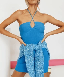 MY NEW ARRIVALS CROSSA KNIT MINI DRESS - BLUE