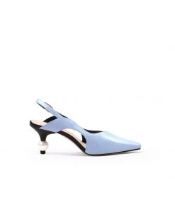 Jady Rose JadyRose | Pearl Kitten Heel Leather Slingback Blue NEW ARRIVALS