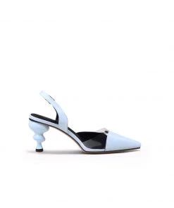 Jady Rose JadyRose | Spiral Kitten Heel Leather Slingback Blue NEW ARRIVALS