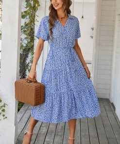 DY ALVINA Print Midi Dress - Blue