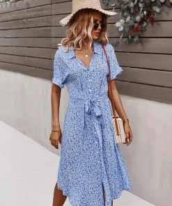 DY NEW ARRIVALS LORRIE SHIRT MIDI DRESS - SKY BLUE