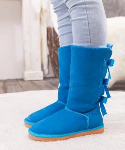 XH New In Shoes SMAIBULUN UGG™ | Triple Back-Bow Blue Leather Suede Boot