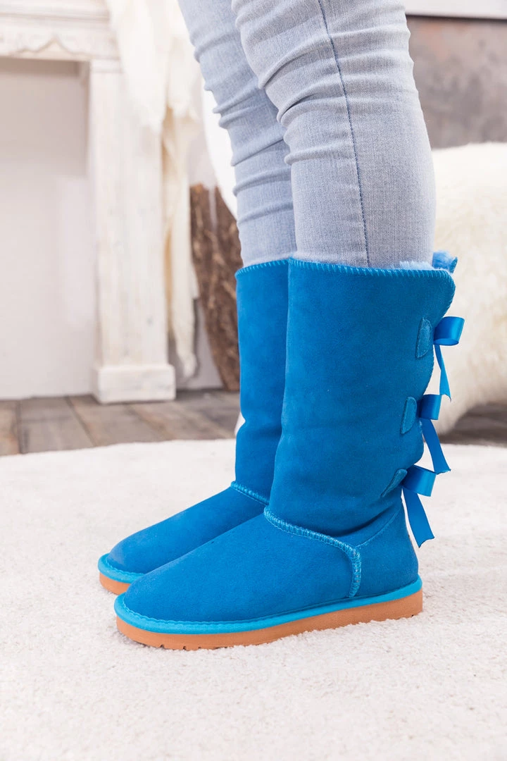 XH New In Shoes SMAIBULUN UGG™ | Triple Back-Bow Blue Leather Suede Boot 2 XH New In Shoes SMAIBULUN UGG™ | Triple Back-Bow Blue Leather Suede Boot