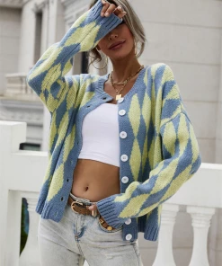 MY Smaibulun Doll | FELISE Chess Patterned Knit Cardigan - Blue NEW ARRIVALS