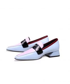 Jady Rose JadyRose | Trapezoid Block Heel Princess Kate Leather Loafer Shop Sandals