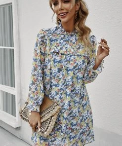 DY New In Clothing TERRENCE Floral Print Mini Dress - Blue 7 DY New In Clothing TERRENCE Floral Print Mini Dress - Blue