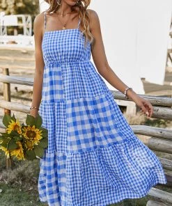 DY MARGARETTA Tartan Midi Dress - Bue New In Clothing 8 DY MARGARETTA Tartan Midi Dress - Bue New In Clothing
