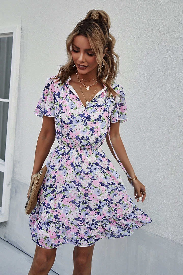 DY New In Clothing LUISA Floral Print Mini Dress - Blue 3 DY New In Clothing LUISA Floral Print Mini Dress - Blue