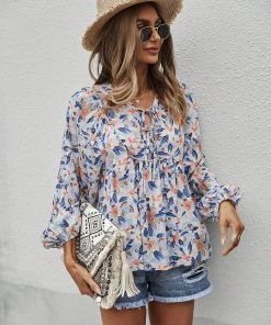 DY New In Clothing DUA LIPA FLORAL TOP - BLUE