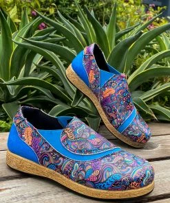 YL Blue Art Floral Color Comfortable Sip On Sneakers - En Bloom