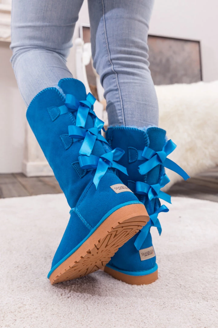 XH New In Shoes SMAIBULUN UGG™ | Triple Back-Bow Blue Leather Suede Boot 3 XH New In Shoes SMAIBULUN UGG™ | Triple Back-Bow Blue Leather Suede Boot