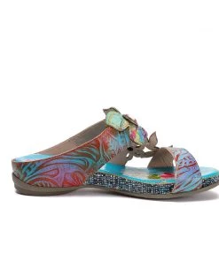 RXD Genuine Leather Tie-Dye Garden Print Elegant Sandals Slides - Soffia