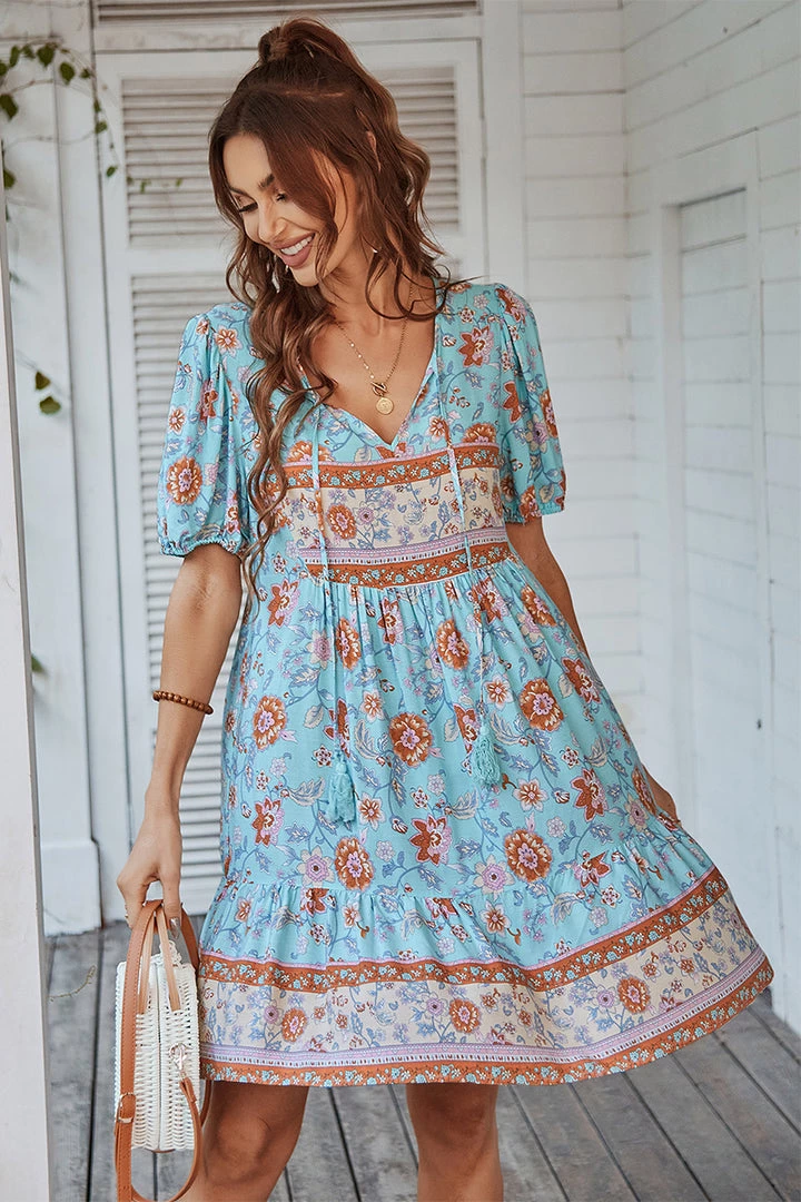 DY AURINA BOHO DRESS - BLUE PRINT 3 DY AURINA BOHO DRESS - BLUE PRINT