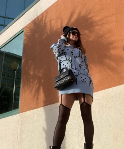 MY Smaibulun Doll | Blue Smiley Polar Bear Knit Sweater Dress