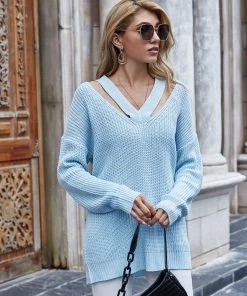 MY Smaibulun | COLENA Baby Blue Cut Out V-neck Pullover New In Clothing 9 MY Smaibulun | COLENA Baby Blue Cut Out V-neck Pullover New In Clothing