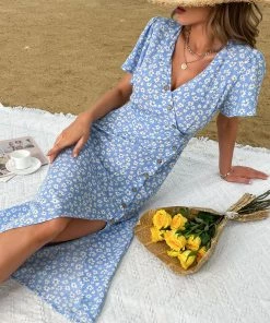 BFZY LARKIN MIDI DRESS - BLUE PRINT NEW ARRIVALS