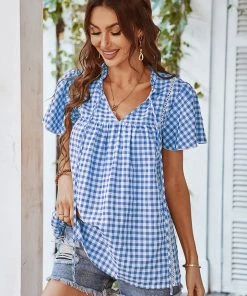DY ROSENDA GINGHAM TOP - BLUE