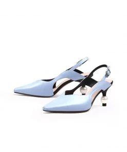 Jady Rose JadyRose | Pearl Kitten Heel Leather Slingback Blue NEW ARRIVALS