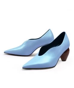 Jady Rose NEW ARRIVALS JadyRose | Scalloped Edges-Curve Shaped Leather Pumps - Blue