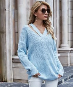 MY Smaibulun | COLENA Baby Blue Cut Out V-neck Pullover New In Clothing 8 MY Smaibulun | COLENA Baby Blue Cut Out V-neck Pullover New In Clothing
